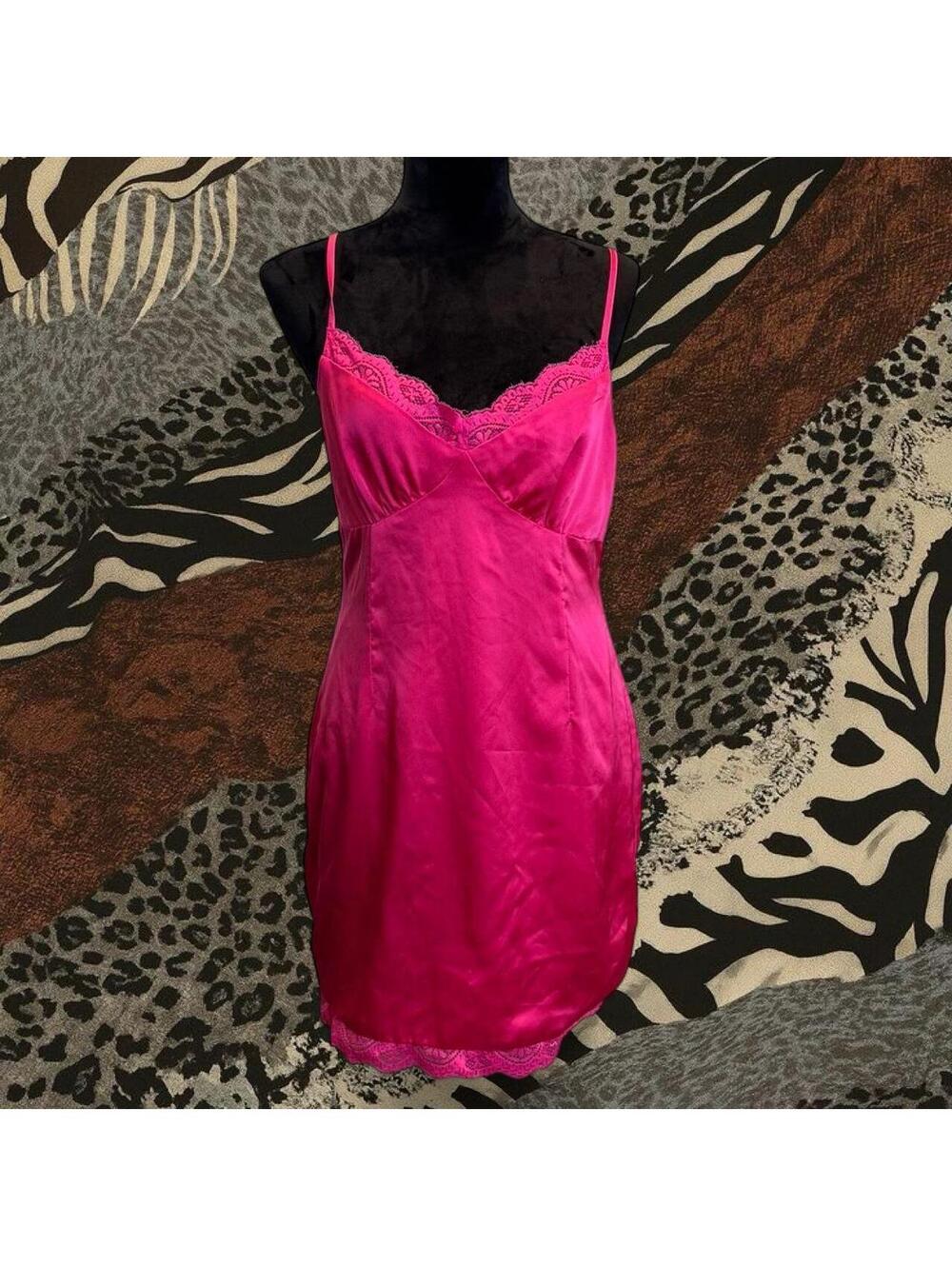 Princess Polly pink satin slip dress with lace trim
